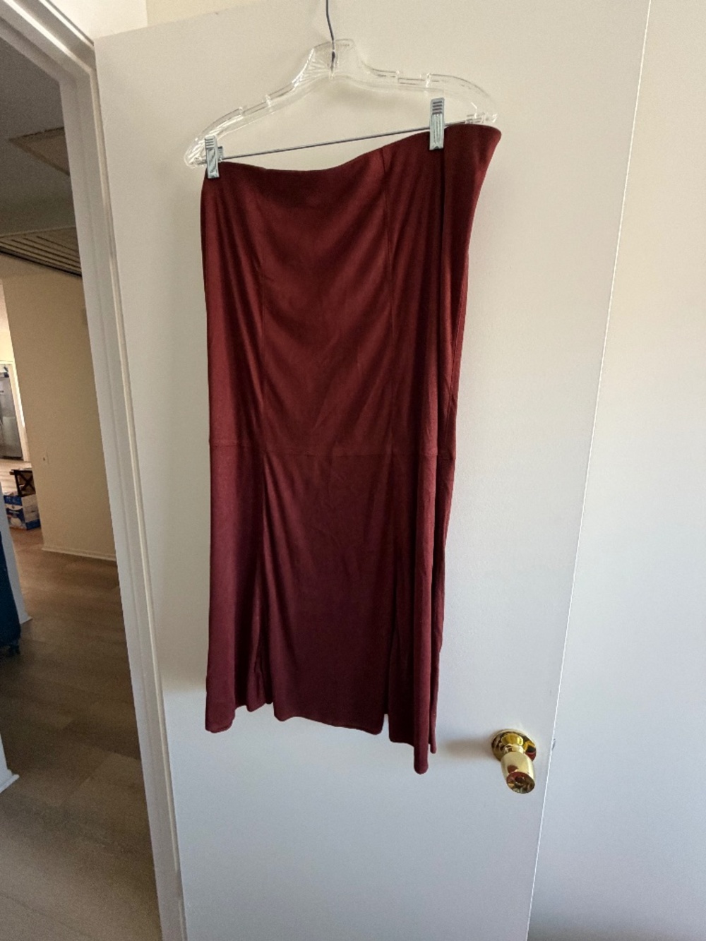 CAbi Faux Suede Skirt in Rust